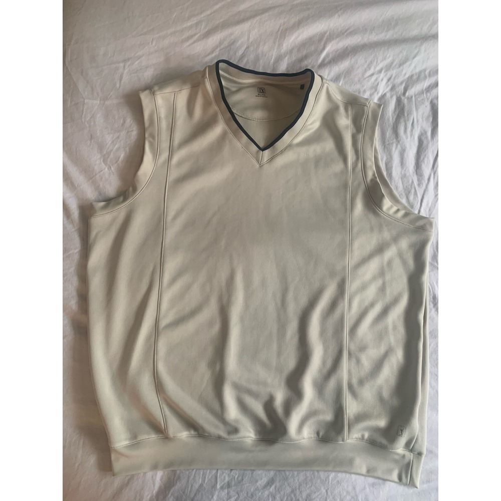 PGA Tour Vest Mens XLarge V Neck Cream Sleeveless Golf